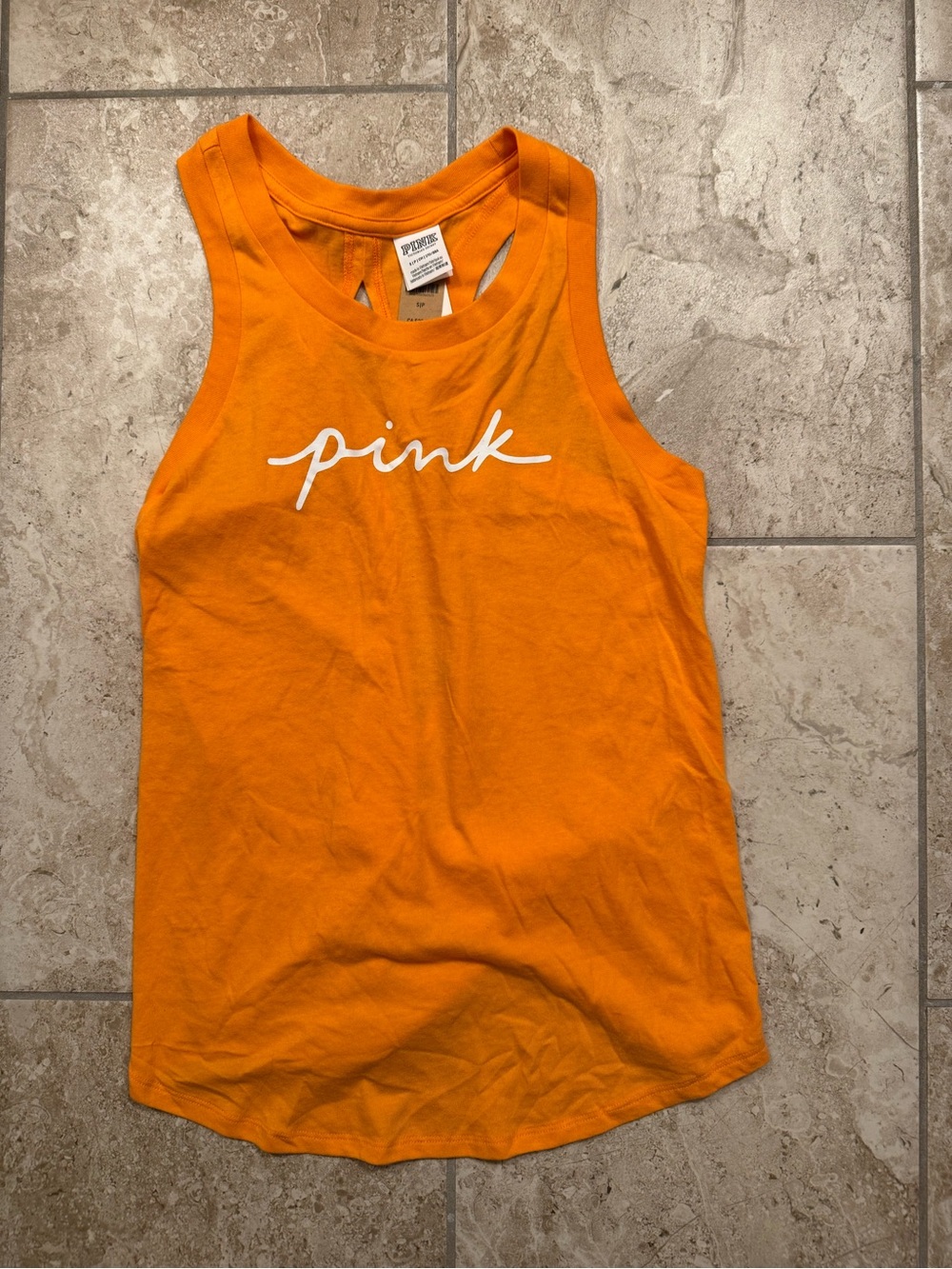 PINK Victoria's Secret Orange Script work out Summer Tank Top - NWT
